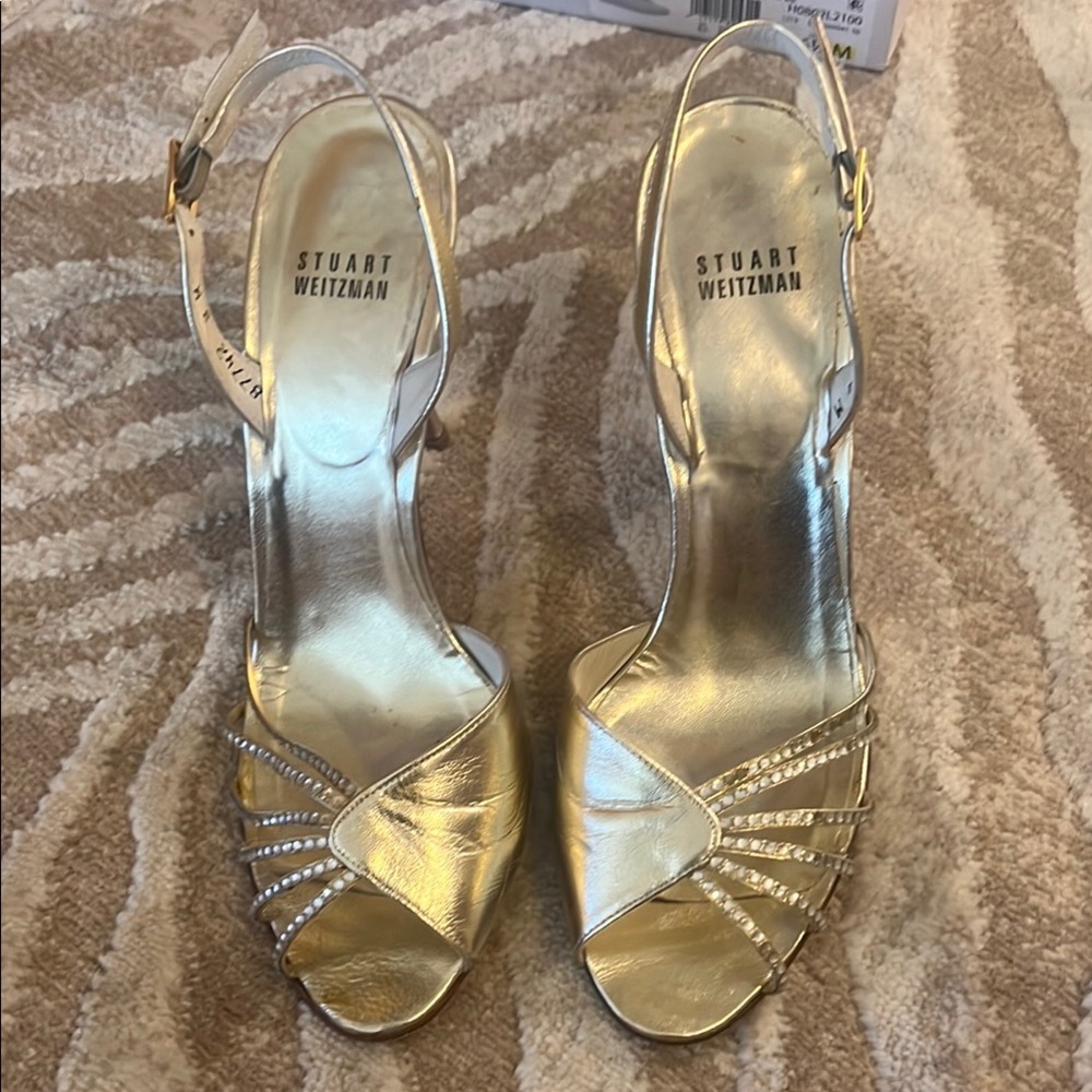 Stuart Weitzman Gold Metallic Heels with Crisscross Straps
